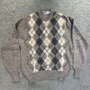 Vintage Windsor Shirt Company Shetland Wool Argyle Knit Crewneck Sweater Size L